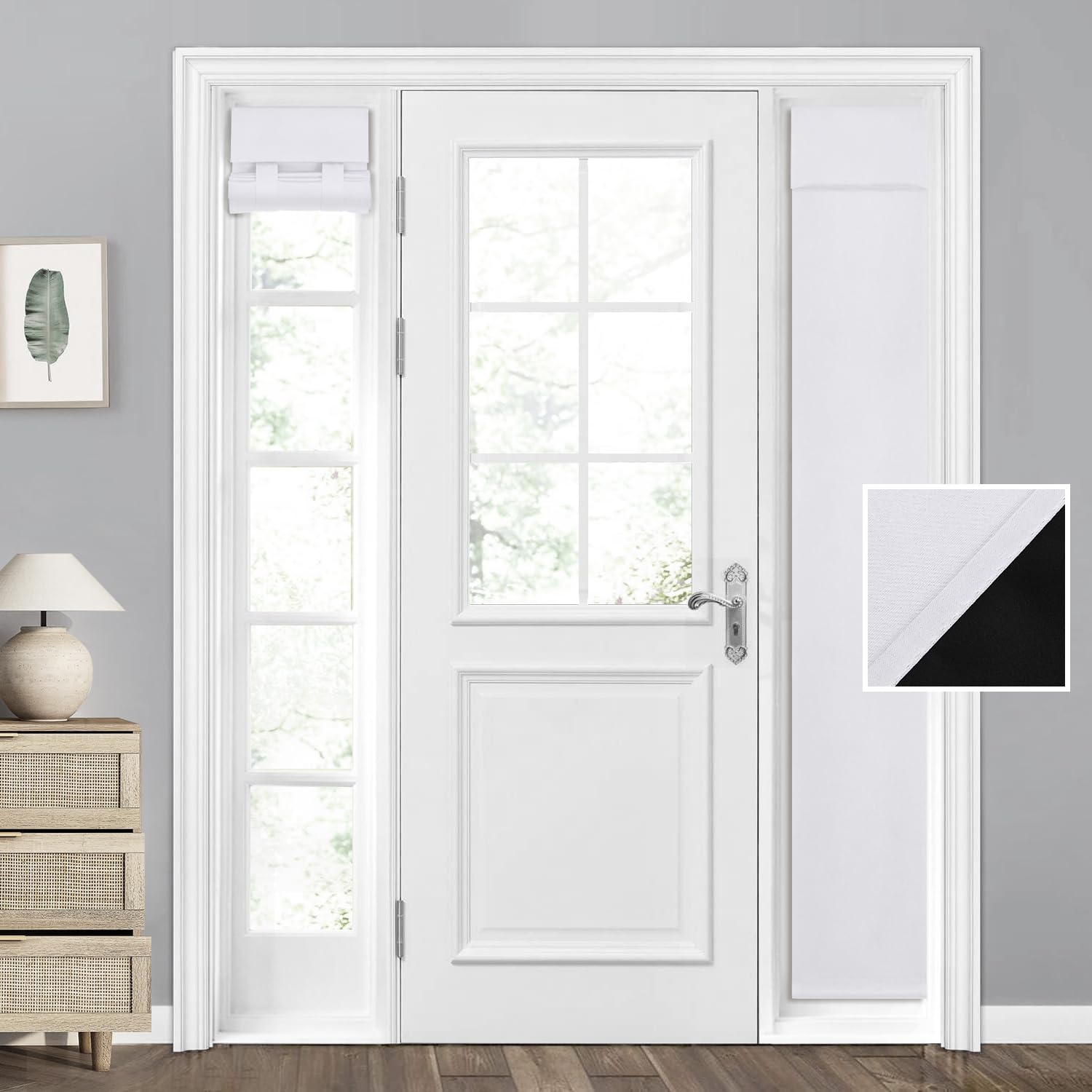 Homeideas 100% Blackout Sidelight Curtains For Front Door, Side Door Window Curtains, Front Door Curtains For Small Window, Thermal Insulated Door Window Covering, (1 Panel, W12 X L68, Greyish White)